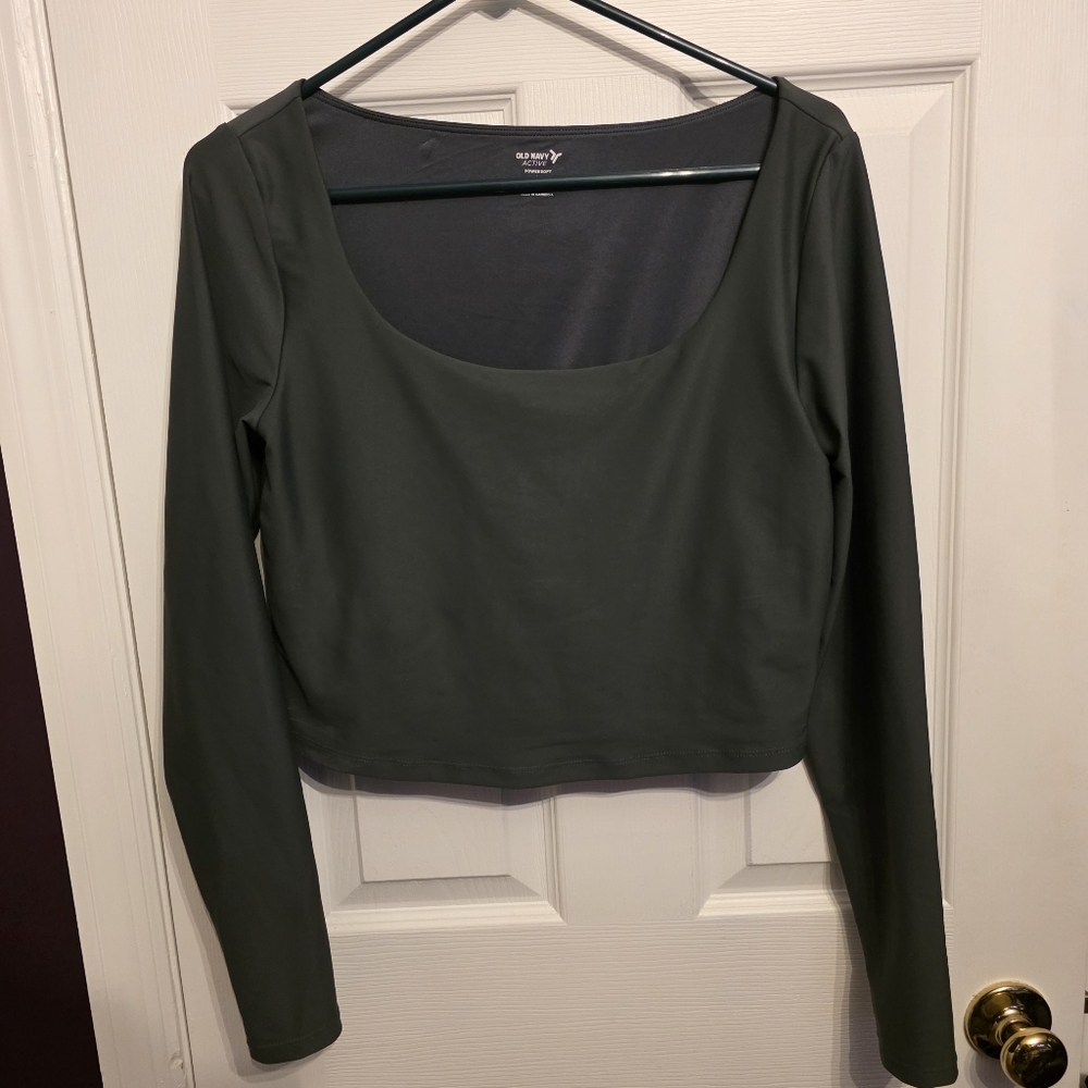 Old Navy Long Sleeve Scoop Neck Athletic Crop Top - Olive Green